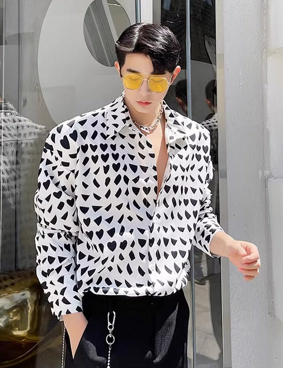 White Mishmash Heart Shapes Pattern Shirt