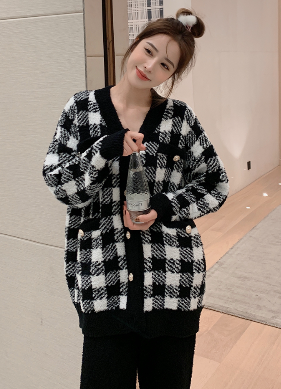 Black Plaid Button Cardigan
