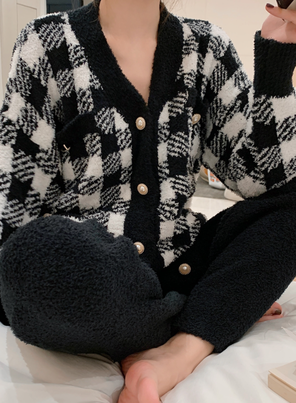 Black Plaid Button Cardigan