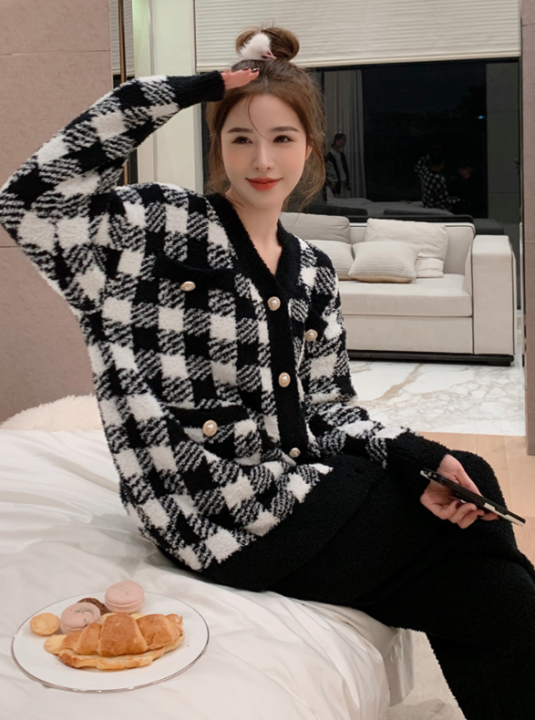 Black Plaid Button Cardigan