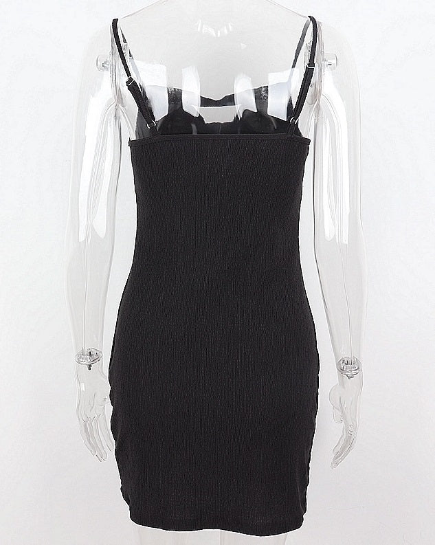 Black Cut-Out Chest Bow Dress