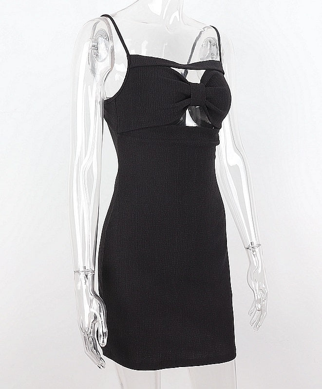 Black Cut-Out Chest Bow Dress