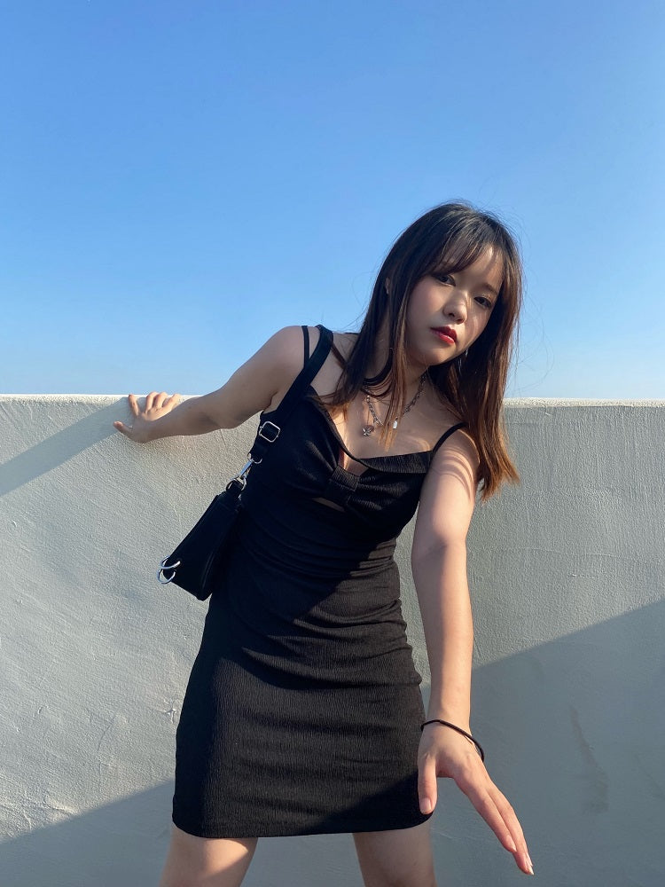 Black Cut-Out Chest Bow Dress