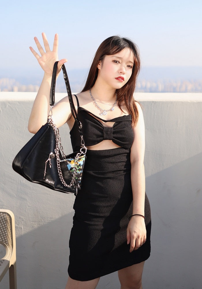 Black Cut-Out Chest Bow Dress
