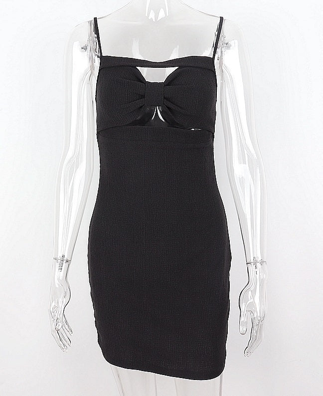 Black Cut-Out Chest Bow Dress