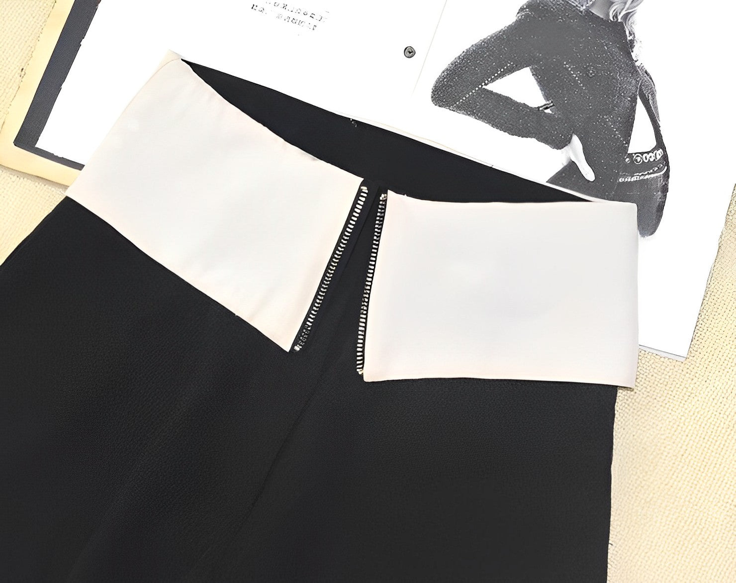 Black Folded Waist Wide Leg Pants