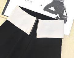 Black Folded Waist Wide Leg Pants
