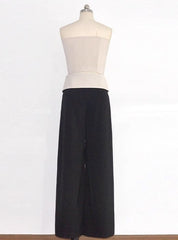 Black Folded Waist Wide Leg Pants