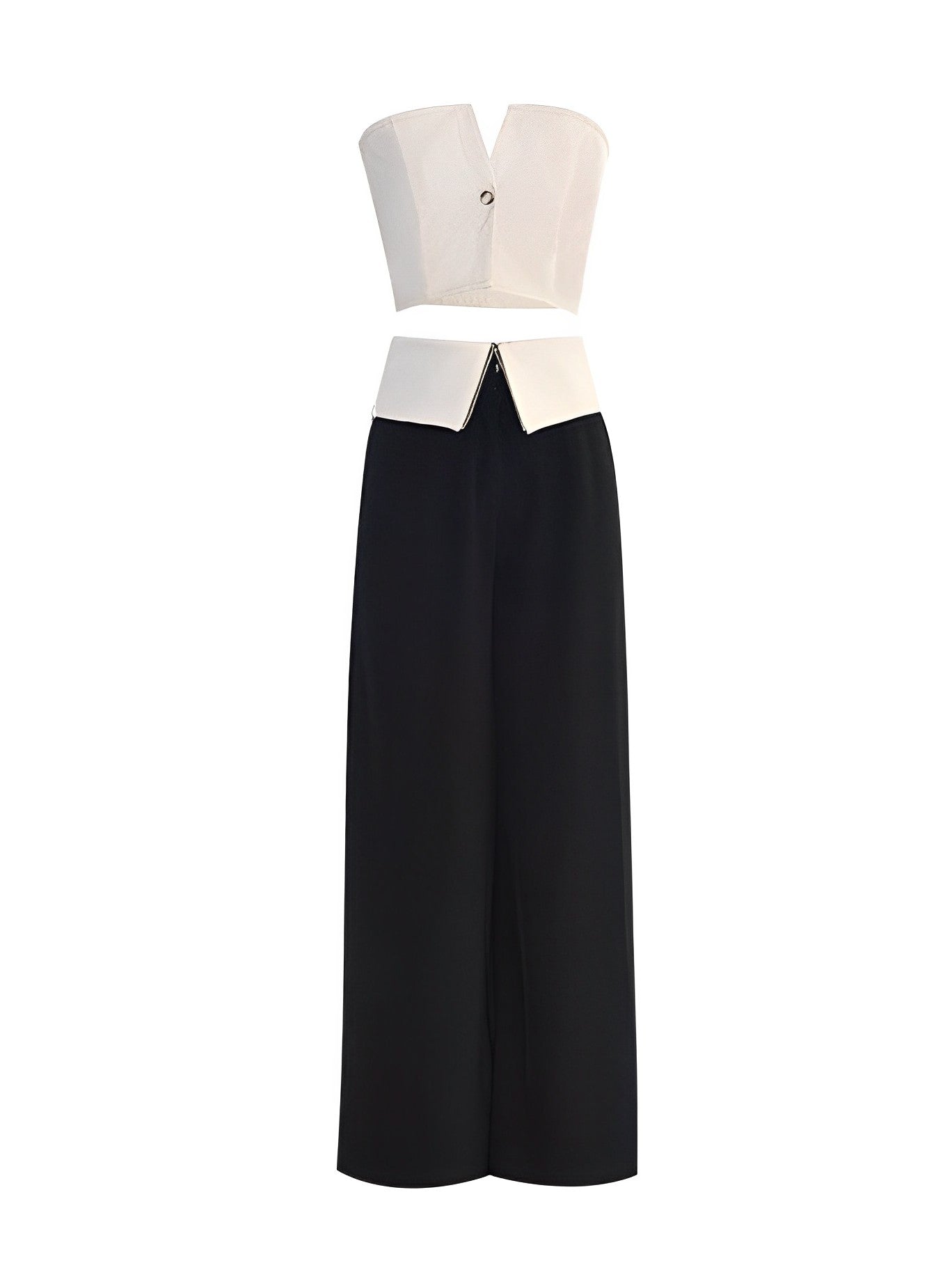 Black Folded Waist Wide Leg Pants