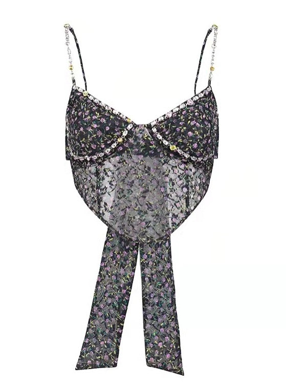 Black Sheer Floral Cropped Top