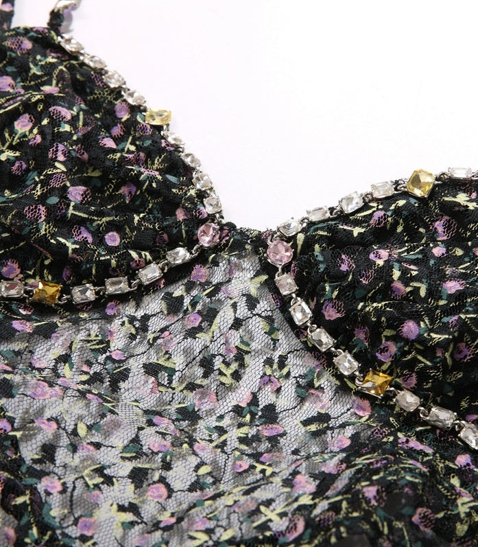 Black Sheer Floral Cropped Top