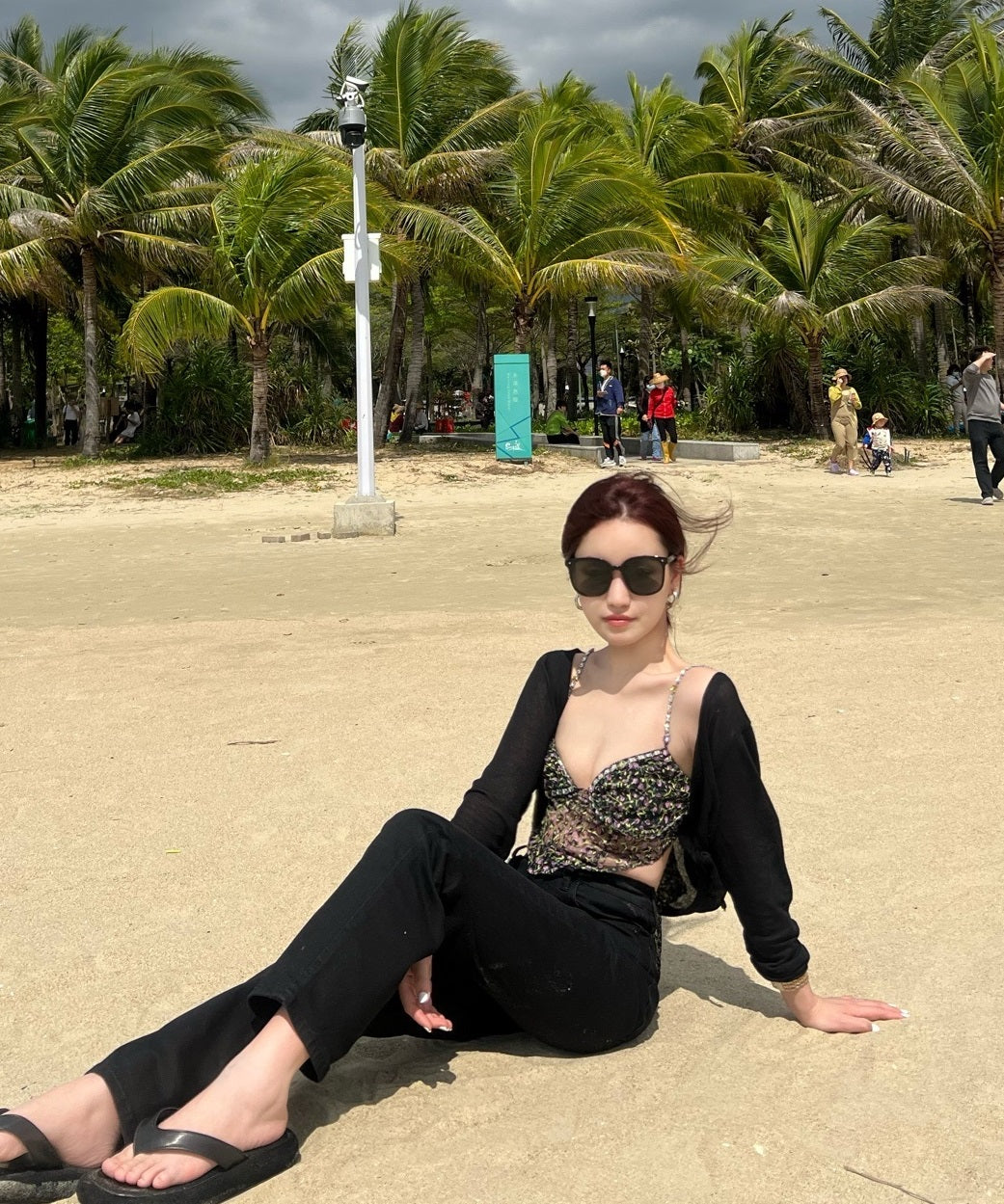 Black Sheer Floral Cropped Top