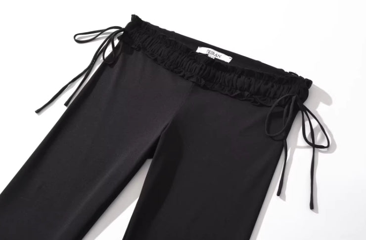 Black Side Tie Low Waisted Pants