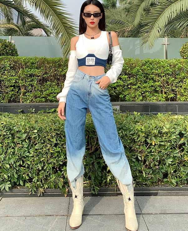 White Bra Crop Top With Arm Warmer Sleeves