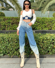 White Bra Crop Top With Arm Warmer Sleeves