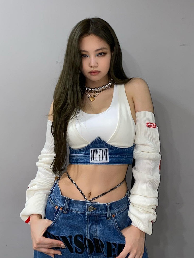 White Bra Crop Top With Arm Warmer Sleeves