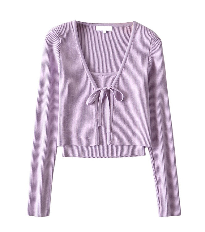 Lilac Cropped Top and Cardigan Set