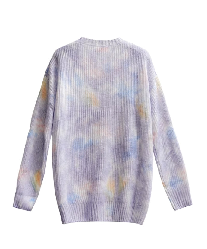 Lilac Tie Dye Ripped Designed Cardigan
