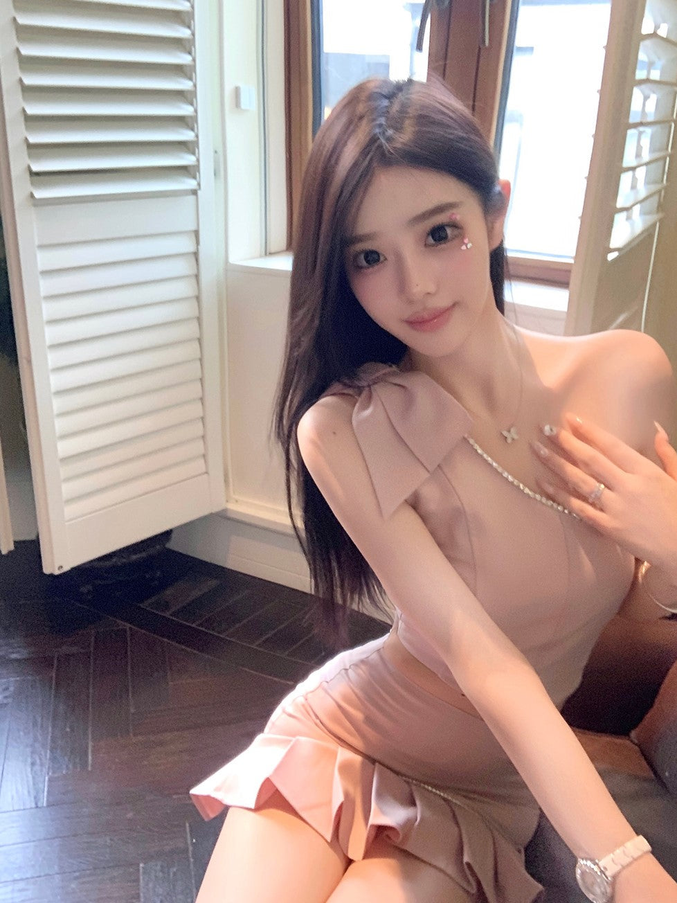 Pink Crystal Embellished Asymmetric Top