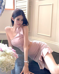 Pink Crystal Embellished Asymmetric Top