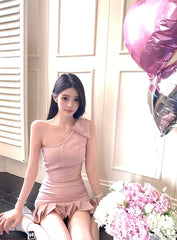 Pink Crystal Embellished Asymmetric Top