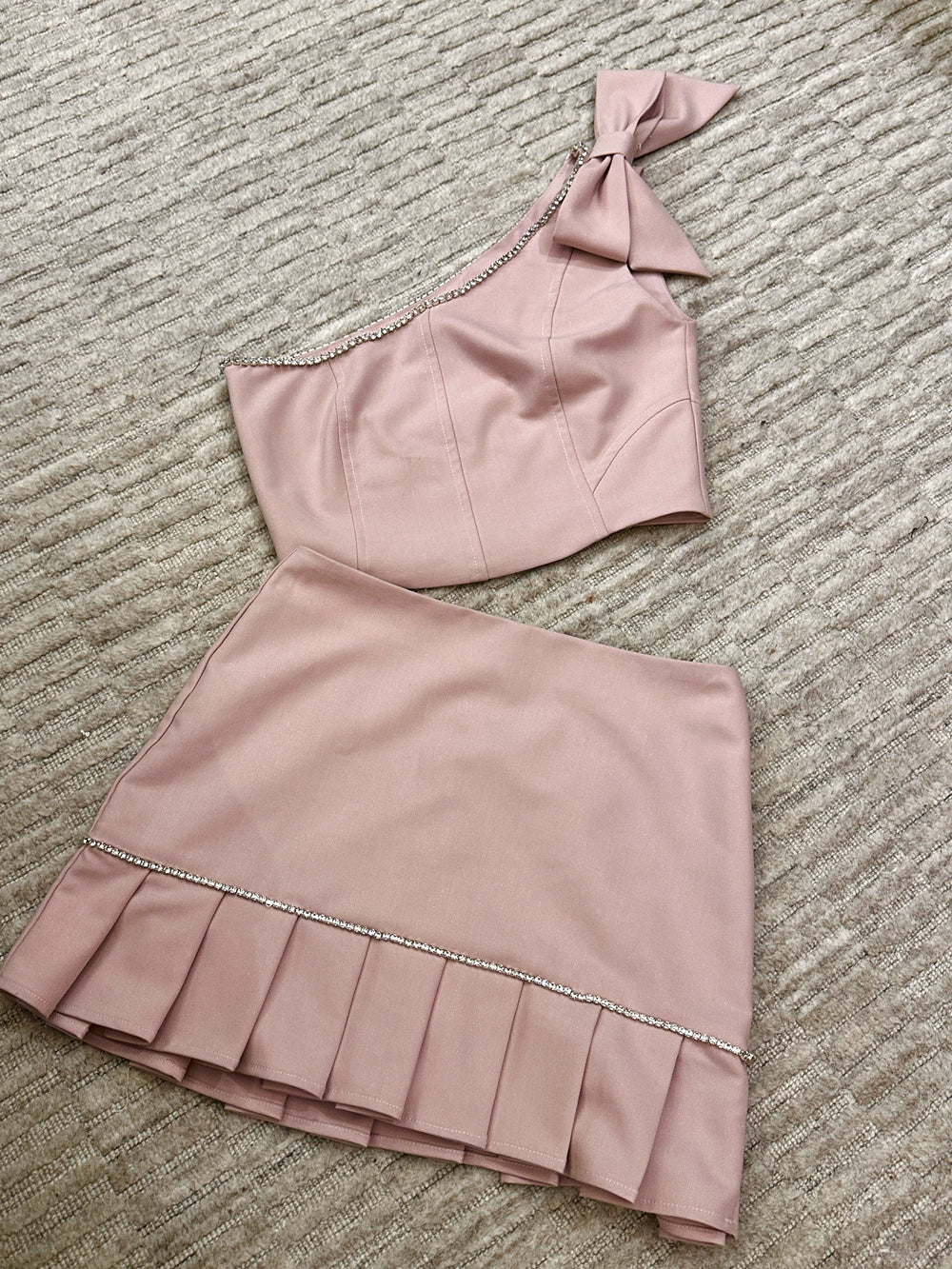 Pink Crystal Embellished Asymmetric Top