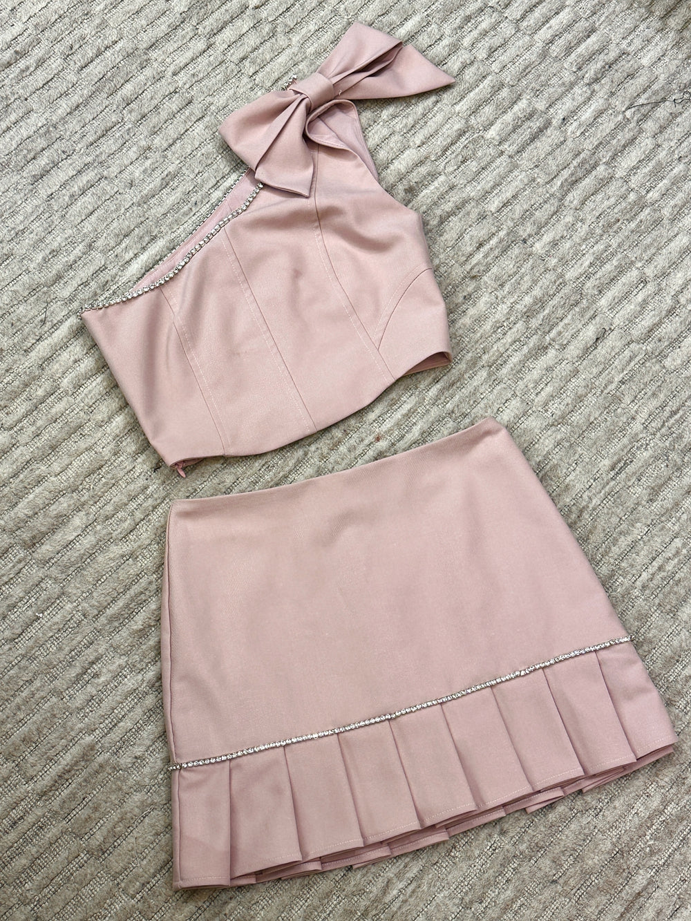 Pink Crystal Embellished Asymmetric Top