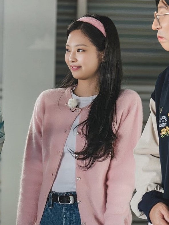 Pink Knitted Pearl-Buttoned Cardigan