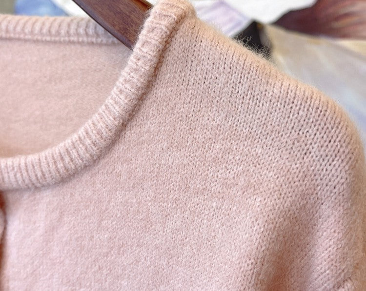 Pink Knitted Pearl-Buttoned Cardigan