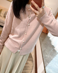 Pink Knitted Pearl-Buttoned Cardigan