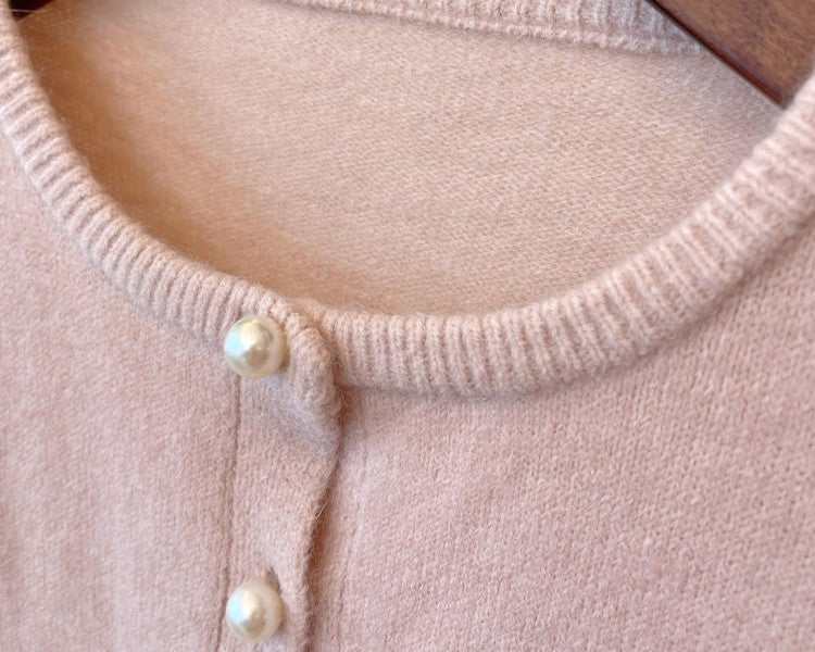 Pink Knitted Pearl-Buttoned Cardigan