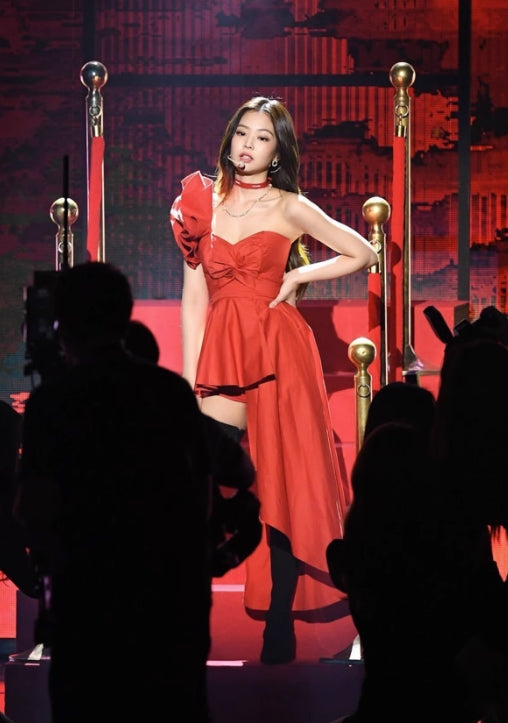 Red Asymmetric Off Shoulder Ruffled Dress