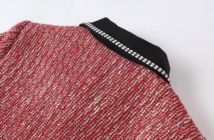 Red Tweed Collared Dress