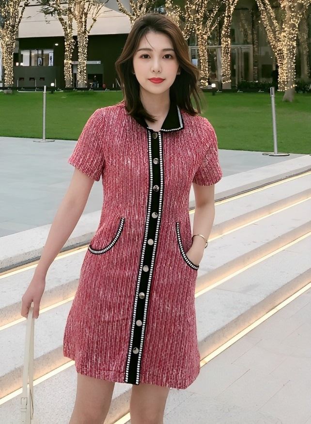Red Tweed Collared Dress