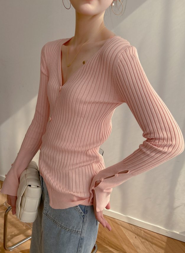 Blue Ripped V-Neck With Buttons Cardigan