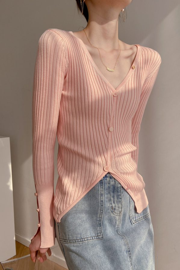 Blue Ripped V-Neck With Buttons Cardigan