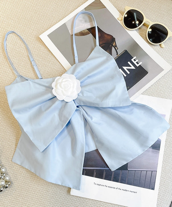 Sky Blue Big Ribbon Crop Top
