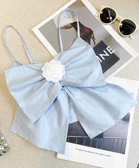 Sky Blue Big Ribbon Crop Top