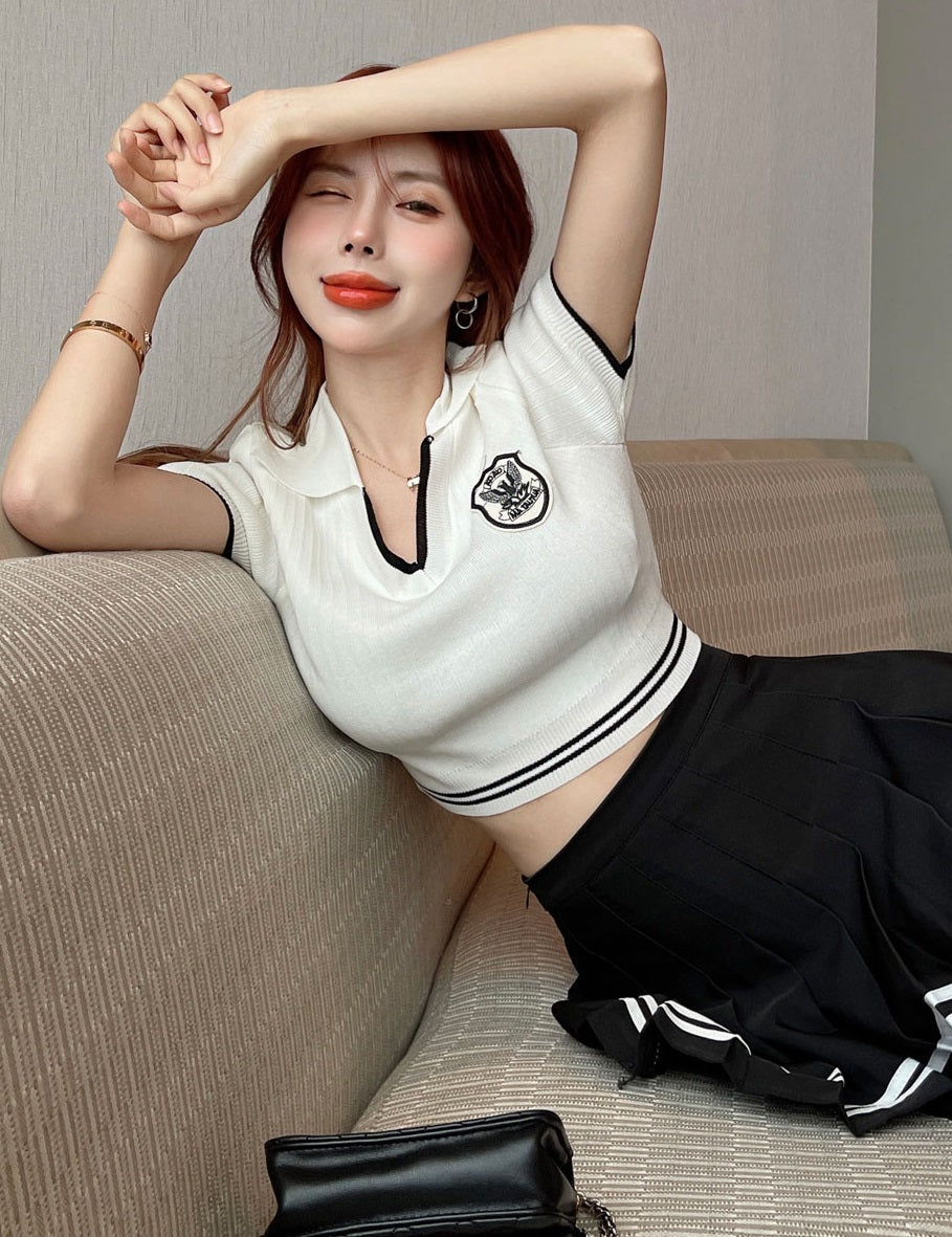 White Cropped Polo Shirt