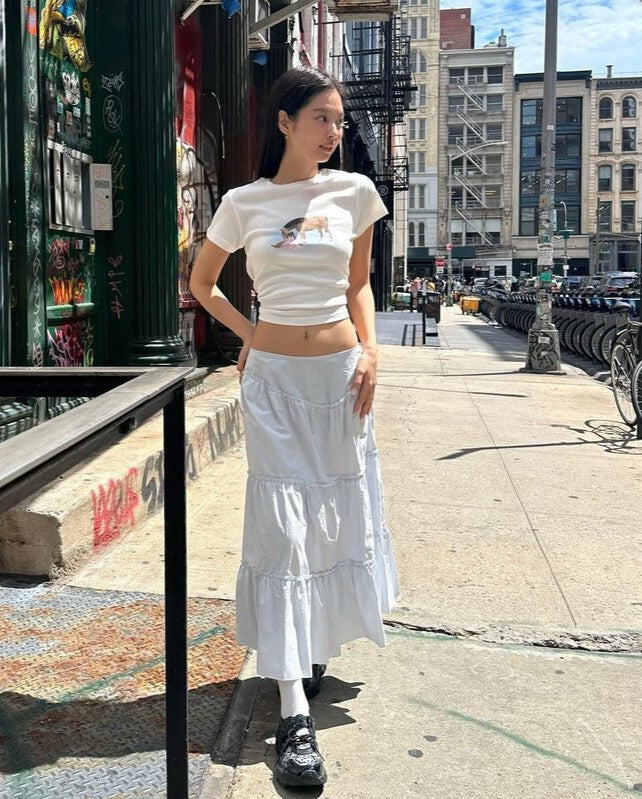 White Maxi Flared Skirt