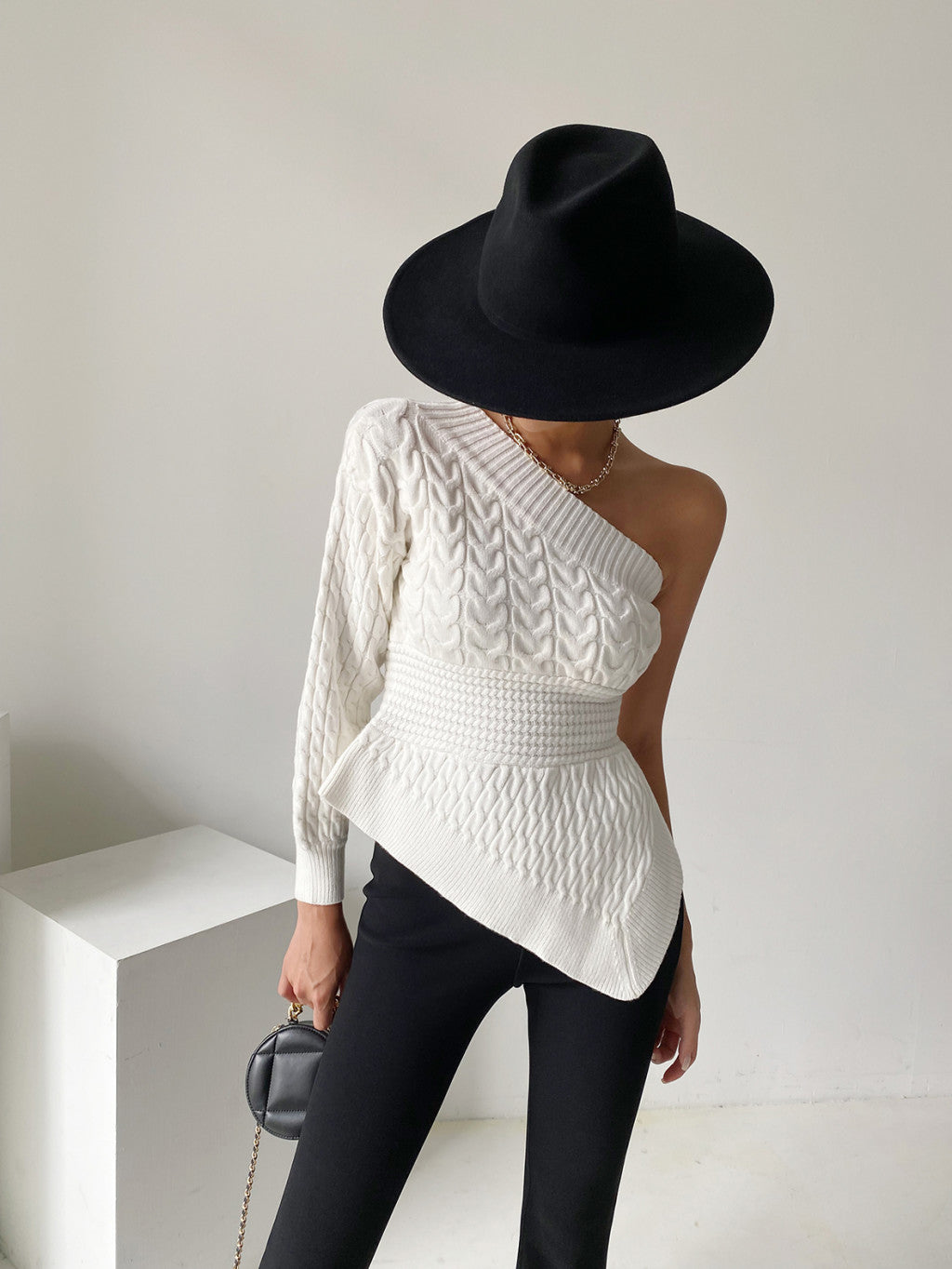 White One-Shoulder Irregular Top