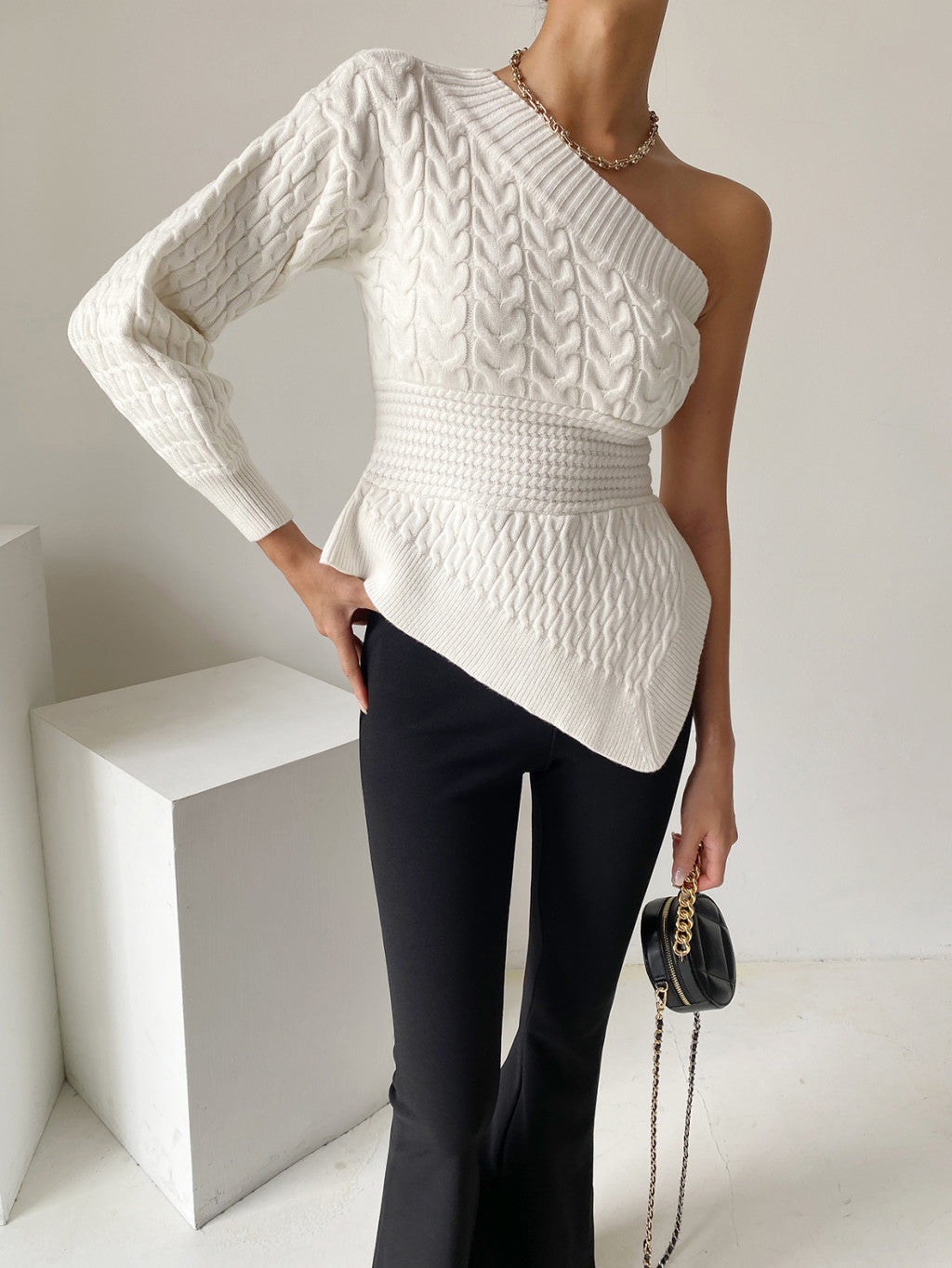 White One-Shoulder Irregular Top