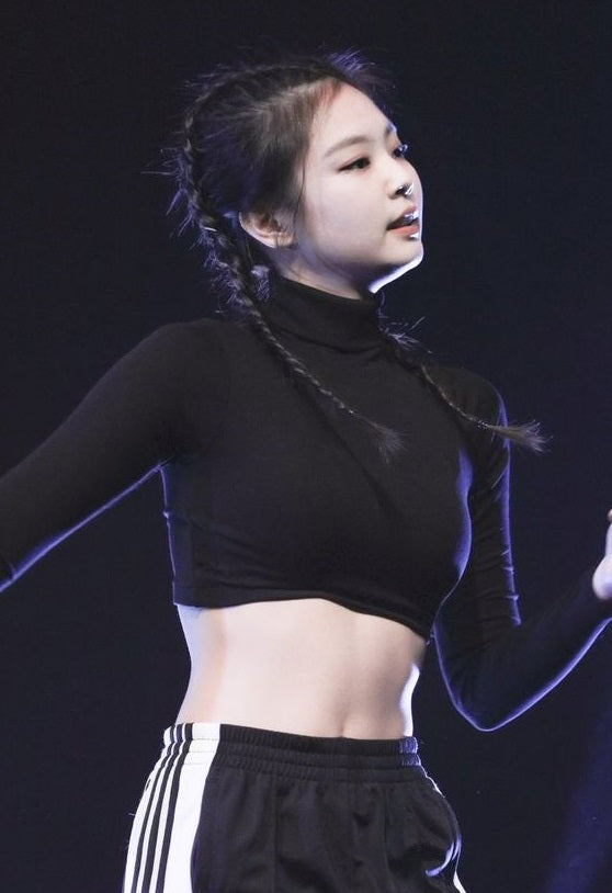 Black Long Sleeve High Neck Crop Top