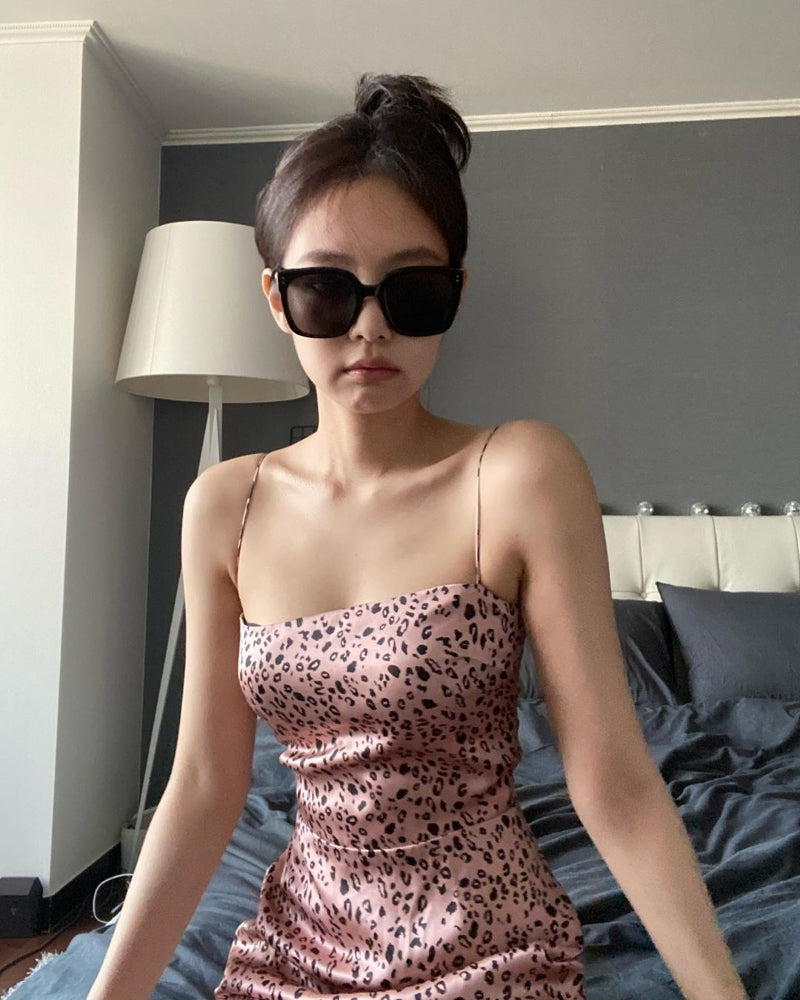 Pink Leopard Pattern Sling Mini Dress