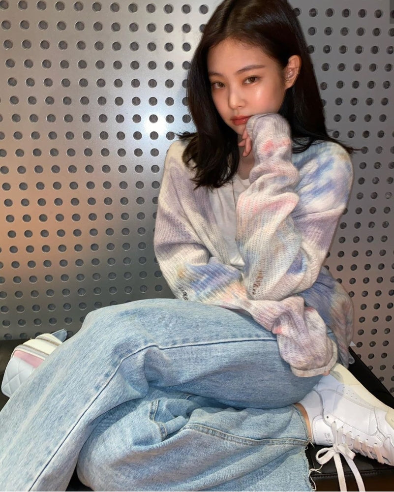 Lilac Tie Dye Ripped Designed Cardigan