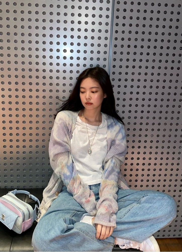 Lilac Tie Dye Ripped Designed Cardigan