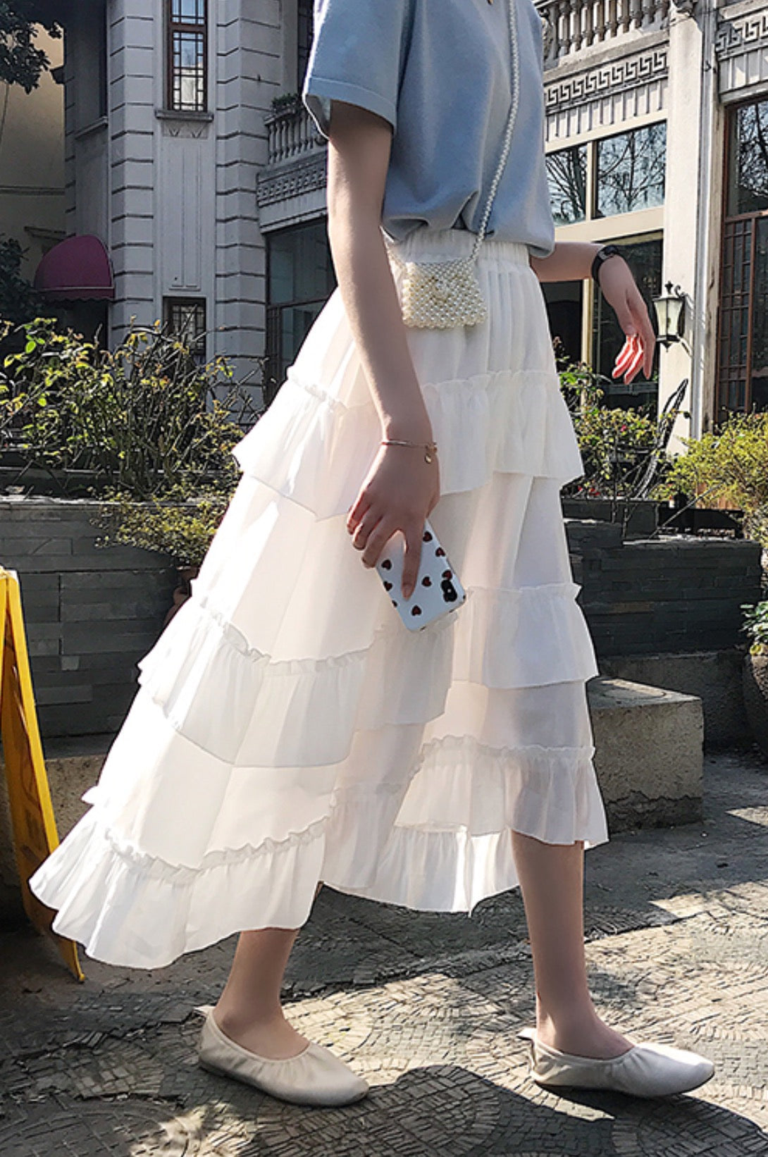 White Tri Layered Ruffle Skirt