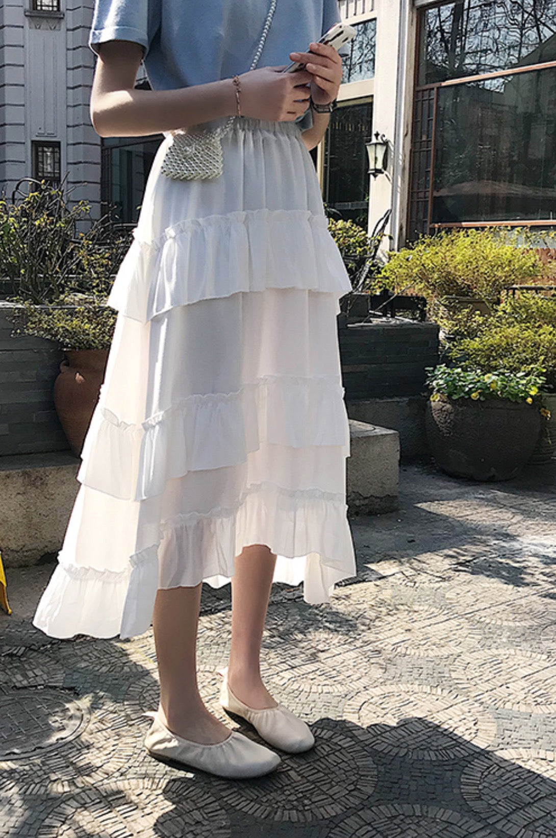 White Tri Layered Ruffle Skirt