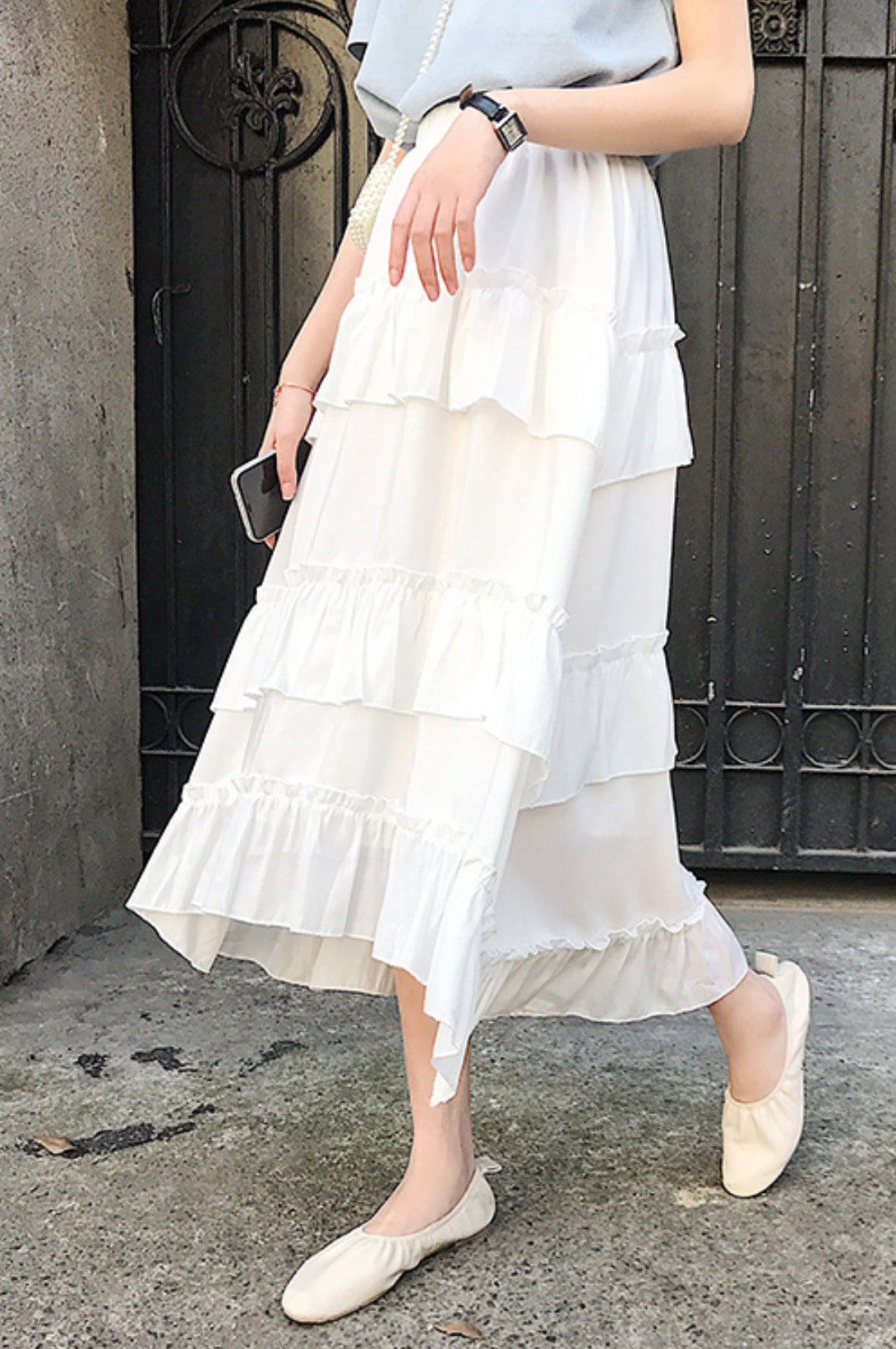 White Tri Layered Ruffle Skirt
