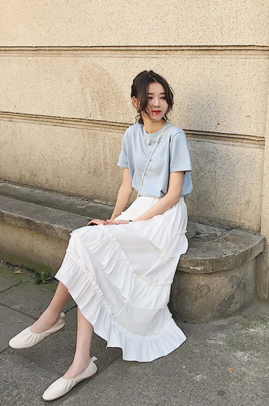 White Tri Layered Ruffle Skirt